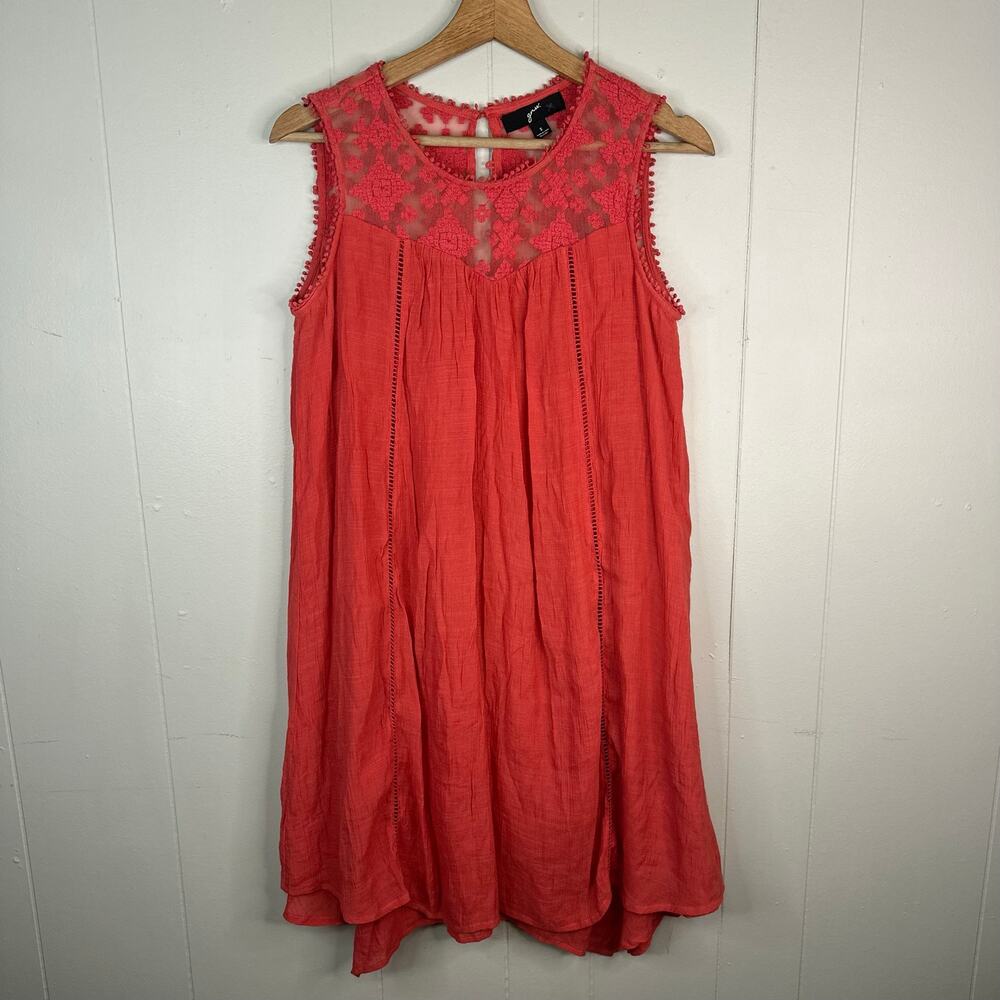 gnw Womens S Coral Sleeveless Lace Yoke Dress Boho Festival Coastal Cowgirl
